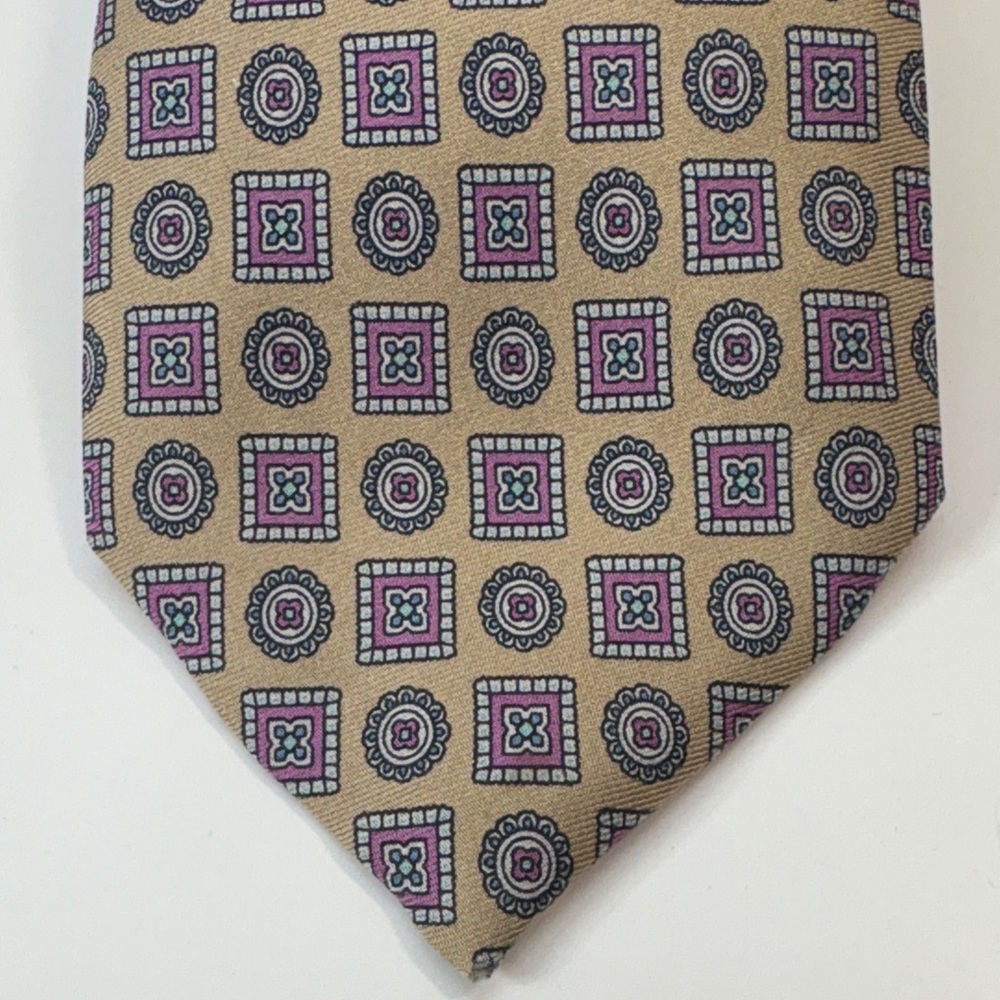 Aquascutum All Silk European Silk Tie in Tan and Pink